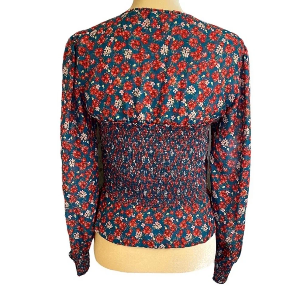 Intermix Alaina Smocked Silk Floral Top - Picture 2 of 9